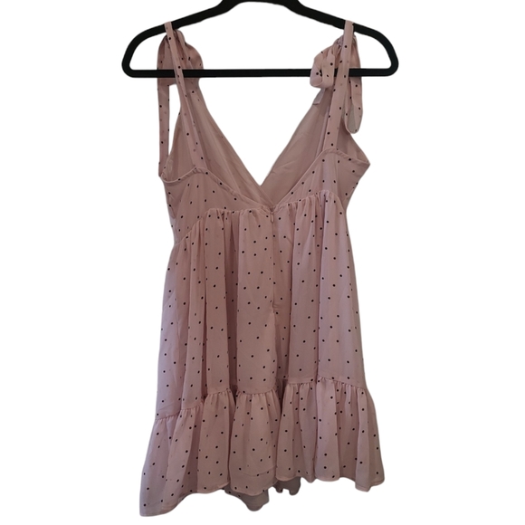 Boutique pink dress black polka dots plunging neckline skirt ruffle - Picture 5 of 6